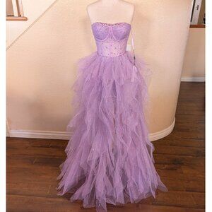 Lilac Purple Strapless Sequin Glitter Tulle Formal Prom Evening Gown Dress 2